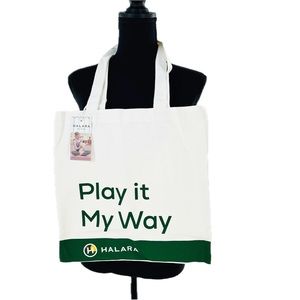 NEW! HALARA "Play It My Way" Canvas Tote Bag, Ivory/Green, NWT